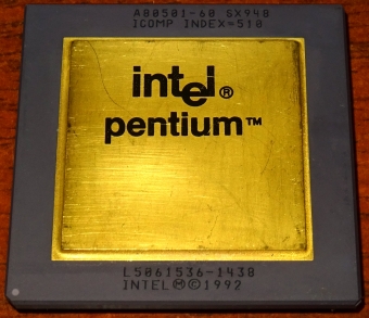 Intel Pentium 60 MHz CPU (Goldcap) sSpec: SX948 (A80501-60) Malay 1992
